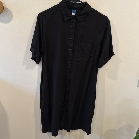 Old Navy Women’s Linen-Blend Dress Button-Down Midi Black Short Sleeve Size M - Picture 5 of 7